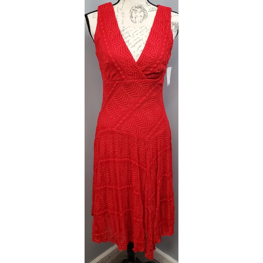 Rabbit Rabbit Designs Fit & Flare Dress Women 4 Red Lace V-Neck Sleeveless Party